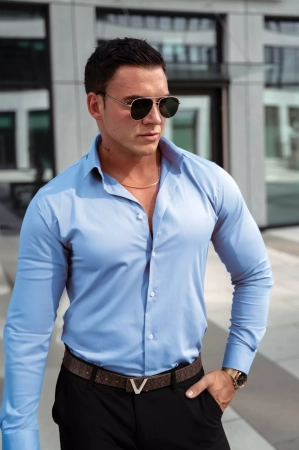 Premium koszula 01jn elegancka niebieska z elastanem 