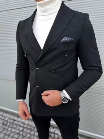 Marynarka dwurzędowa męska czarna slim elegancka MD01 Premium