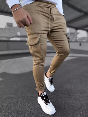 Joggery męskie spodnie 3056ca beżowe camel 