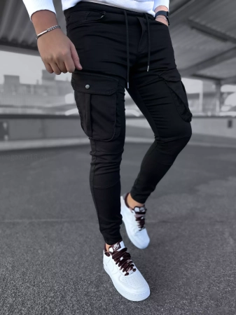 Bojówki męskie czarne spodnie joggery 17049c 