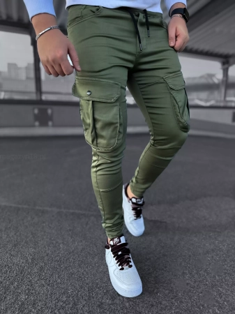 Bojówki męskie khaki spodnie joggery 17049k 