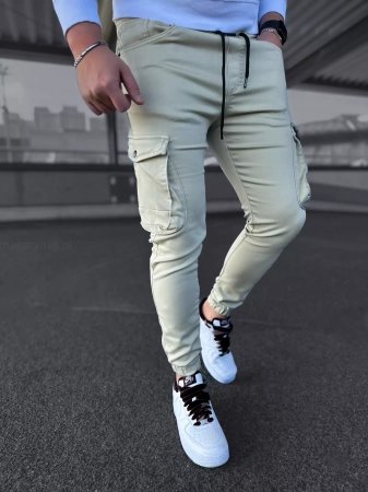 Bojówki męskie beżowe spodnie joggery 106-4b 