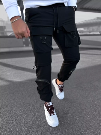 Spodnie dresowe męskie czarne joggery 5001c 