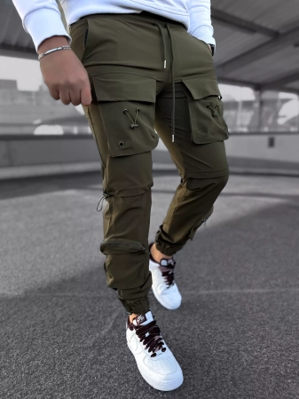 Spodnie dresowe bojówki męskie khaki joggery 5002k 