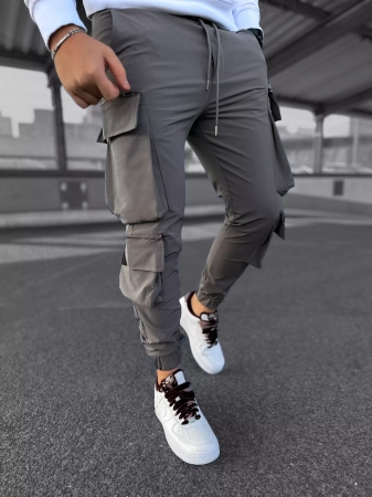Spodnie dresowe bojówki męskie szare joggery 5007s 