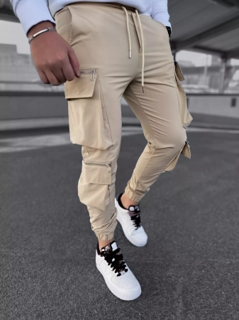 Spodnie męskie bojówki  beżowe joggery 5008b   