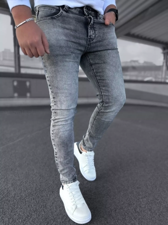 Jeansy męskie elastyczne 22-97c ciemno szare SLIM spodnie dopasowane