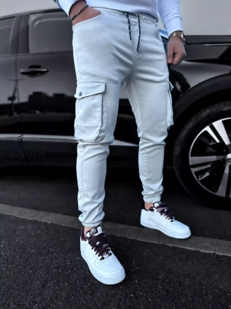 Bojówki męskie błękitno szare spodnie joggery 106-6bs 
