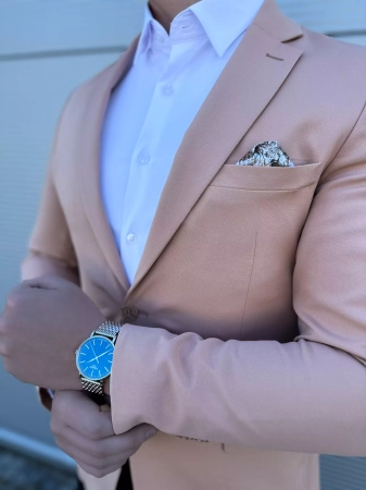 Marynarka męska slimfit elegancka łososiowa M15
