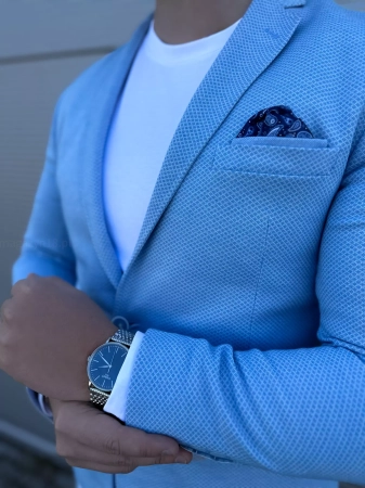 Marynarka męska slim elegancka klasyczna błękitna  M22