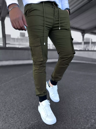 Spodnie joggery 208k bojówki zielone z gumką w pasie