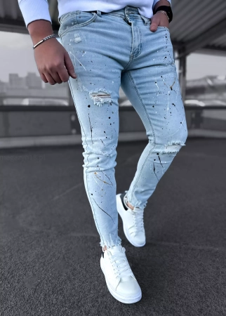 Jeansy męskie 113-7 jasno niebieskie spodnie z dziurami jeansowe SlimFit 
