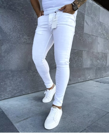 Białe spodnie męskie jeansowe Slim Fit jeans 80-76 dopasowane