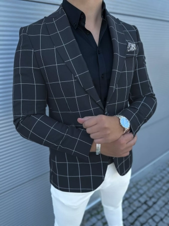 Marynarka ciemno szara męska krata M102 slim fit 